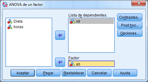Introducción de las variables